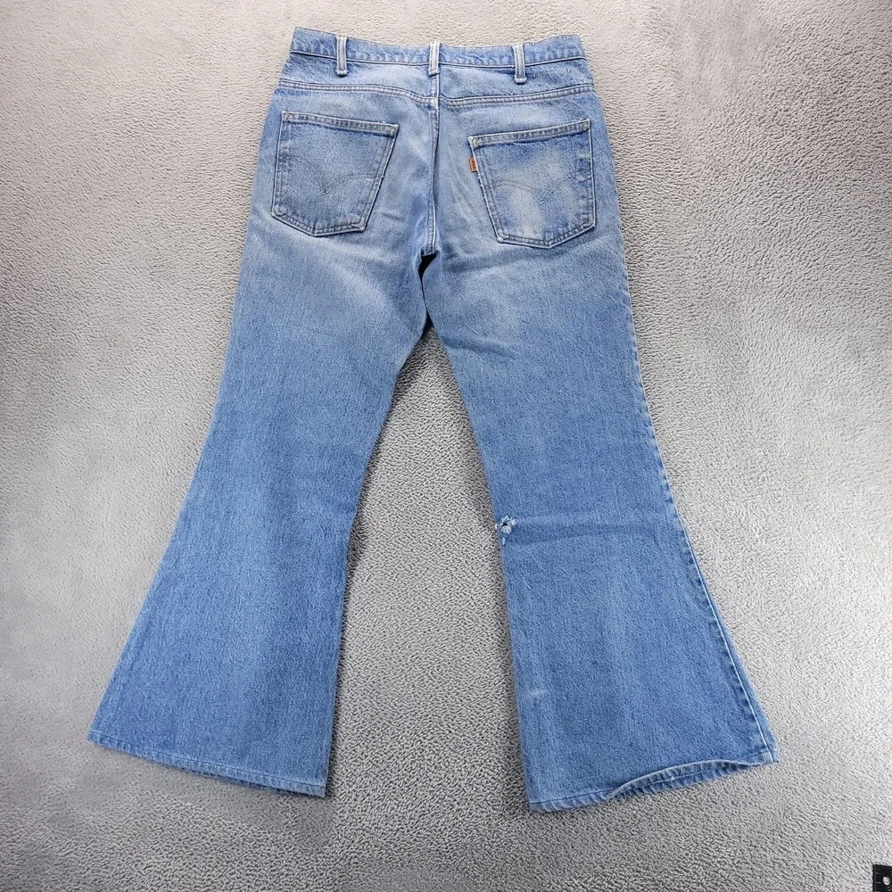 VTG Levis 684 Jeans Mens 32x30 Blue Flare Bell Bottom Talon Zip 70s Patchwork